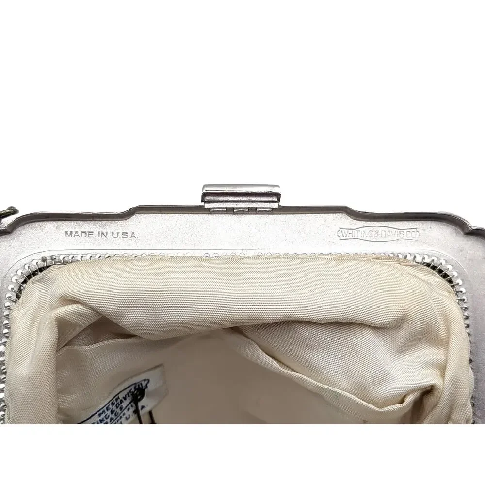 WHITING & DAVIS Vintage Mesh Purse Women's 5in Silver Tone Evening Original Box